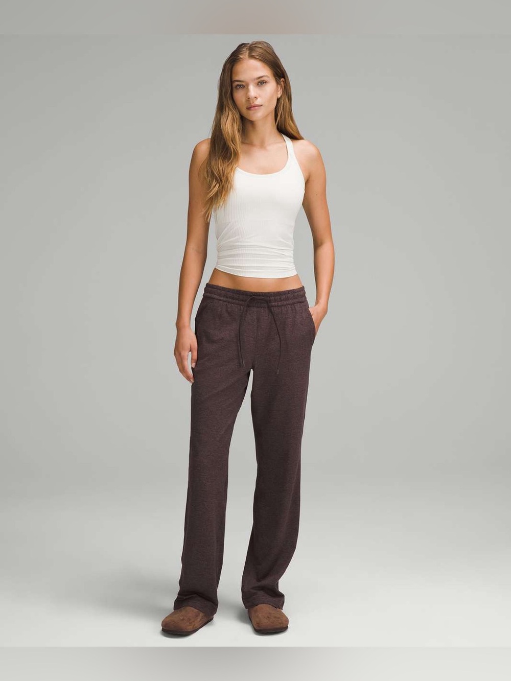Lululemon Soft Jersey Straight-Leg Mid-Rise Pants, Heathered Dark Espresso, Sz 2